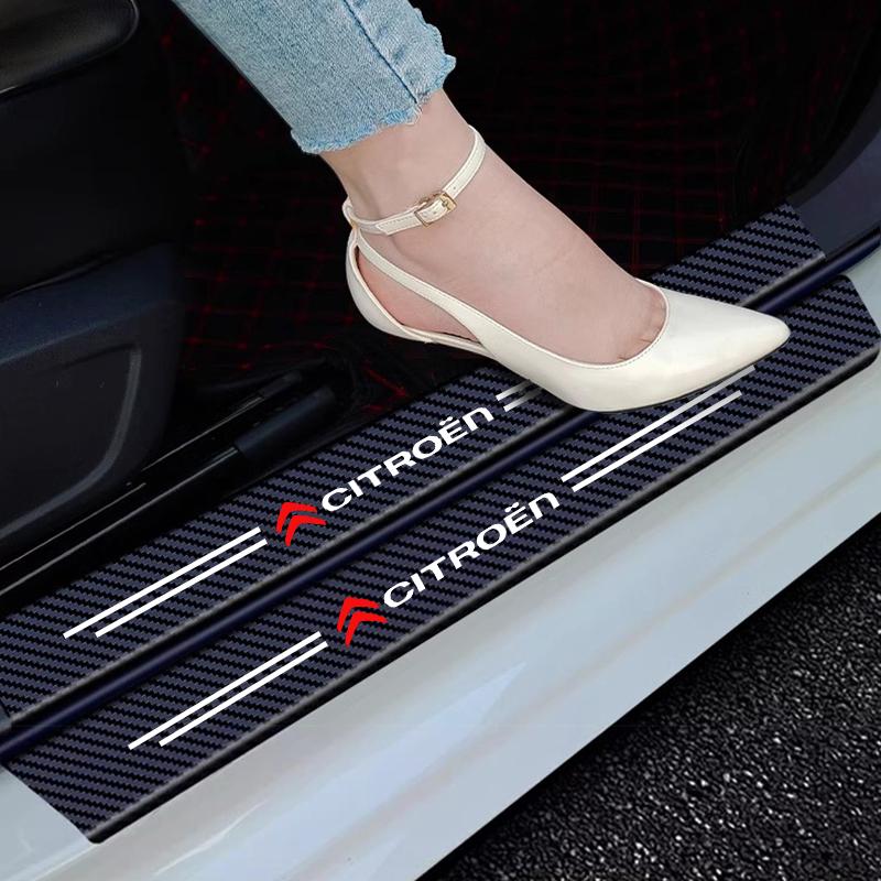 Leather Car Door Decals Carbon Fiber Threshold Anti Scratch For Citroen e-C3 X C5X C3 C4 Cactus Picasso C-Crosser C6 C1 C-Elysee ait256