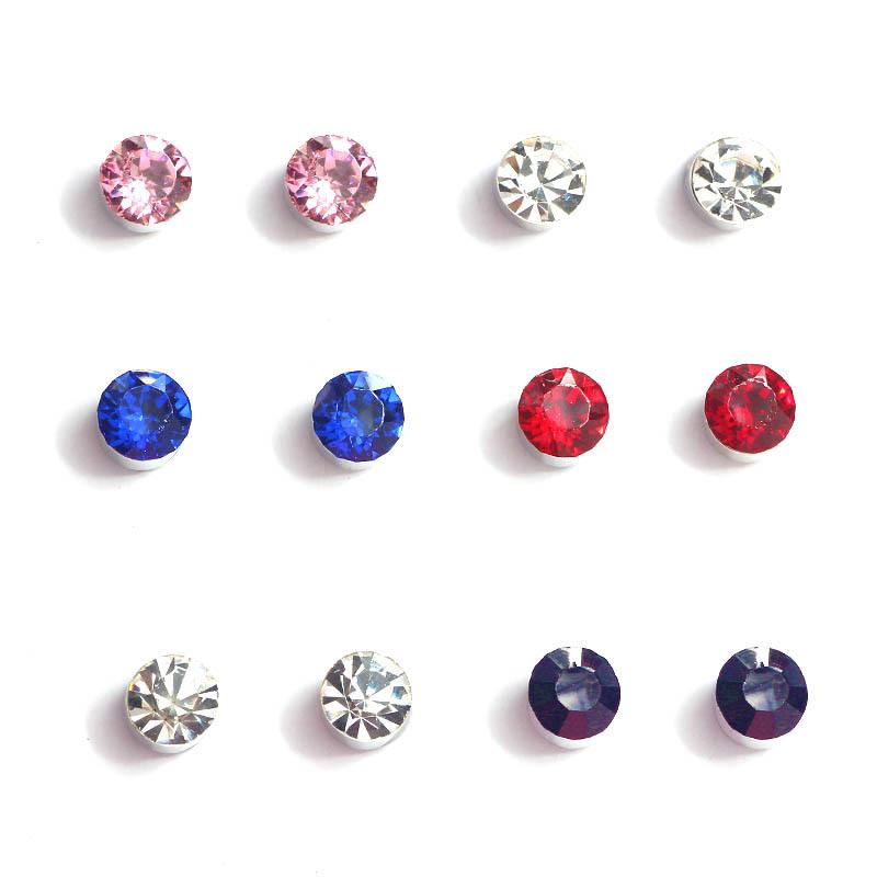 E1446 Magnet Rhinestone Magnet Ear Clip, Unisex Round Earrings Earclip
