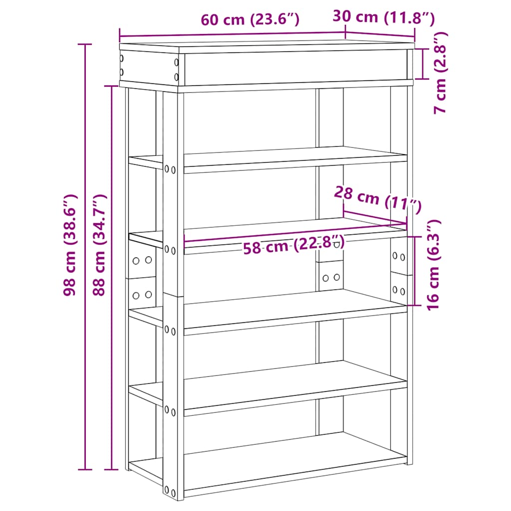 Shoe Rack Vintage Wood Look 60 x 30 x 98 cm Particleboard
