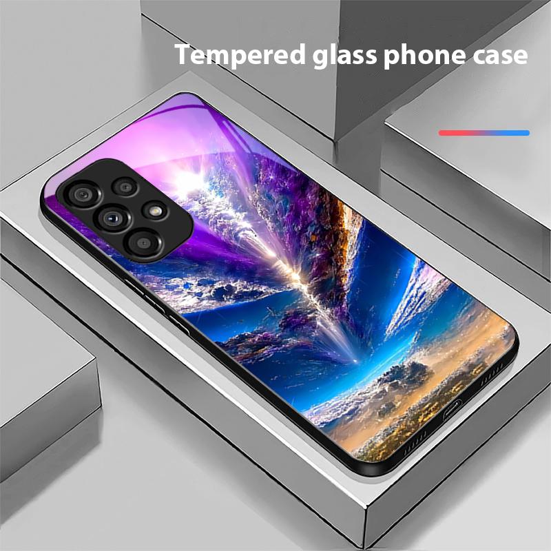 Kolorowa Aurora Dla Samsunga Galaxy S 8 9 10 20 Plus 21 FE 22 23 24 Ultra S7 Edge Czarne Szkło Hartowane Etui na Telefon Twarda Skorupa