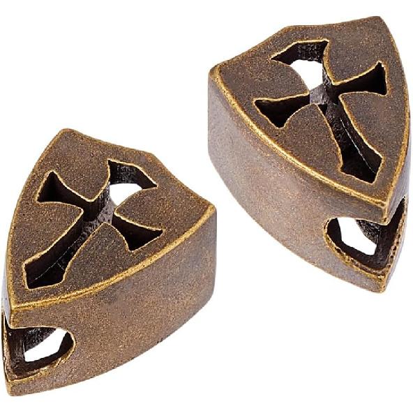 

DICOSMETIC 2 шт. Шнурок с бусиной в виде креста-щита для латунных бусин из паракорда, бусины с большим отверстием, античная бронза, щит с бусинами-крестами для шнурка, брелока