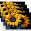 Dark Background Water Drop Sunflower Print Rectangular Placemats  Set Modern Farmhouse Floral Dining Table Decor Mats