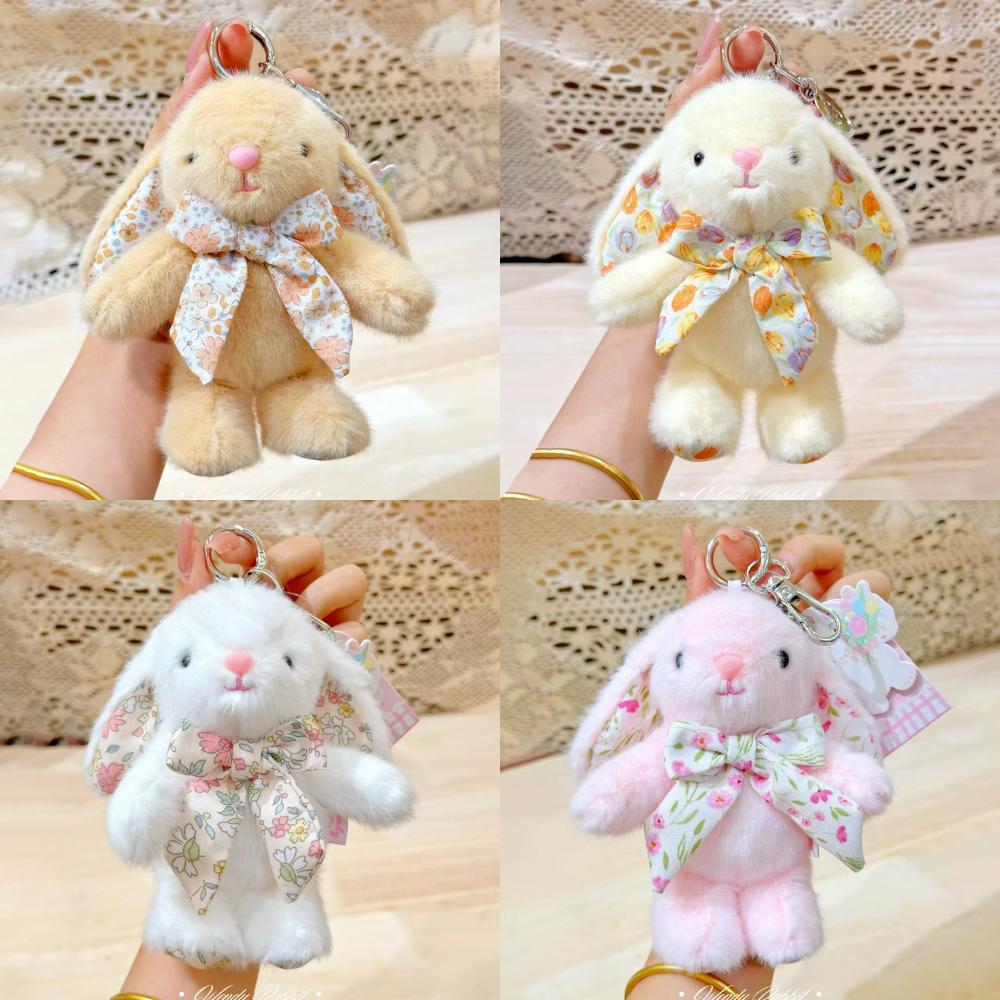 Cute Bunny Plush Keychain Kawaii Stuffed Animal Bag Charm Soft Rabbit Doll Pendant Bowknot Keyring Gift for Girls Women Backpack