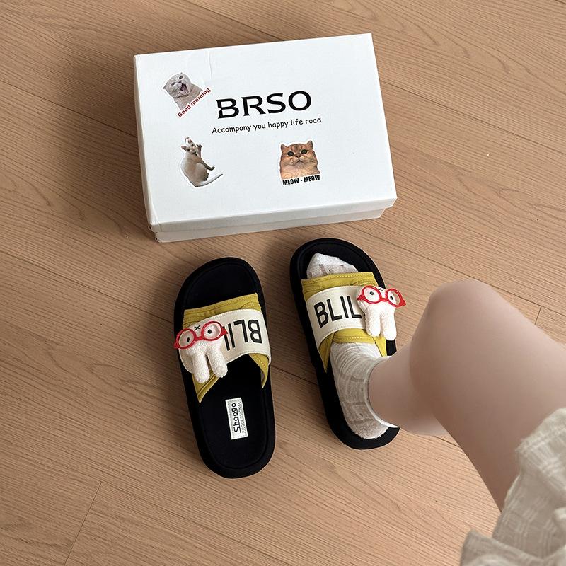 Fashion Thick-soled Velcro One-word Slippers Summer Cartoon Cute Casual Outer Wear Simple Girls Flat-bottomed Cool Slippers