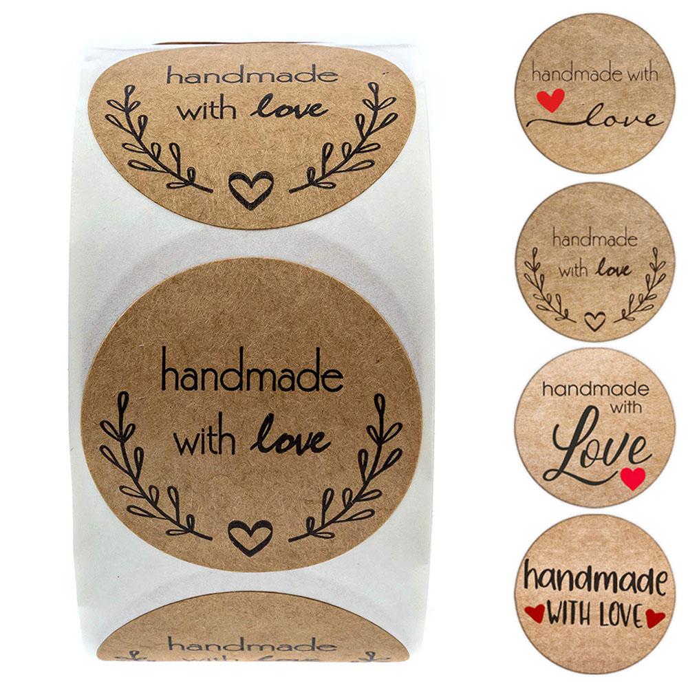 100 à 500 autocollants vintage en papier kraft pour scrapbooking, cadeaux et papeterie. Étiquettes autocollantes faites main avec amour. Merci pour vos autocollants !