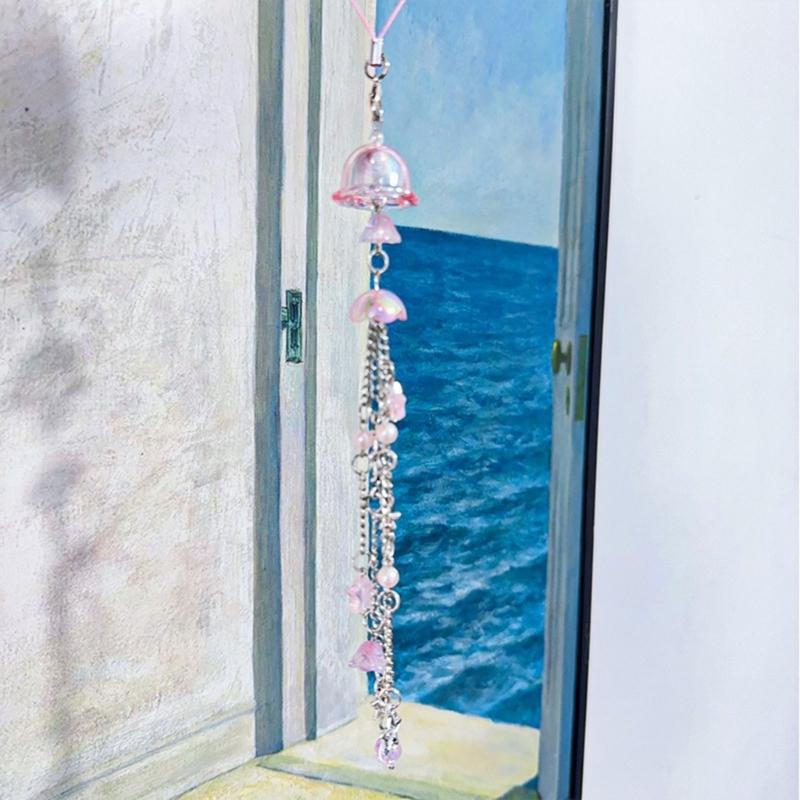 Cute Bead Pendant Phone Chain Y2K Style Fashion Purple Fringe Heart Star Bead Phone Lanyard for Girls Women Backpack