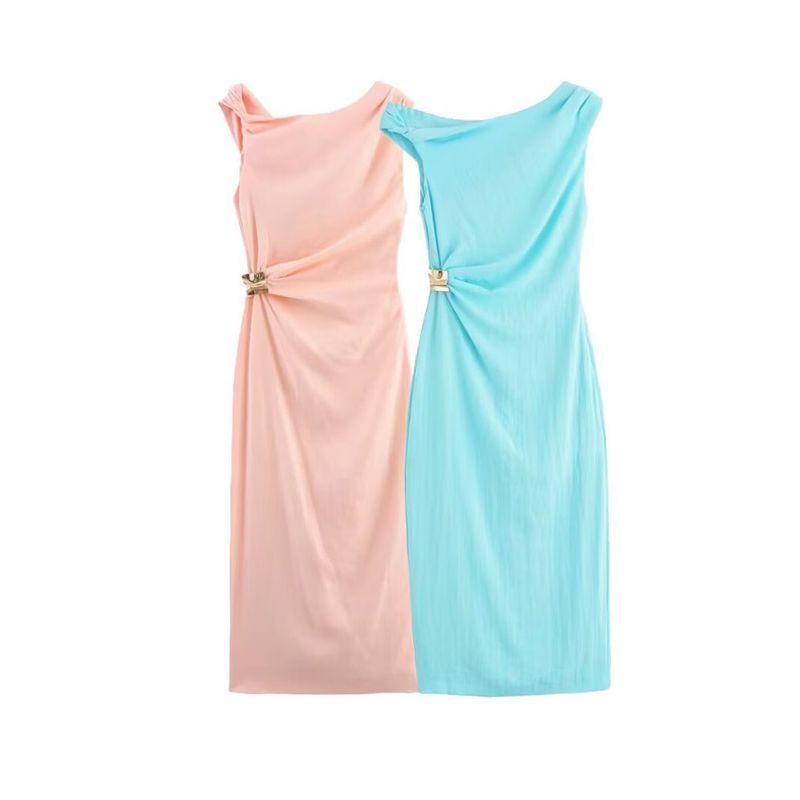 Kaslead New Arrival Women's Clothing Fashion Style Silm Inlaid Asymmetric Midi Skirt Dress 8037392