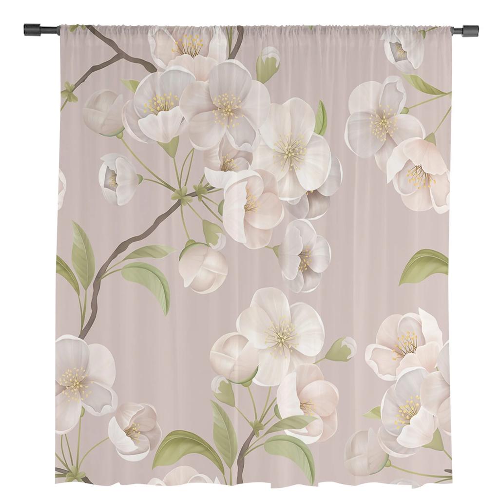 Spring Brown Background Peach Blossom Tulle Curtains Living Room Home Decor Window Curtain Kitchen Voile Sheer Made Of Polyester Sitting