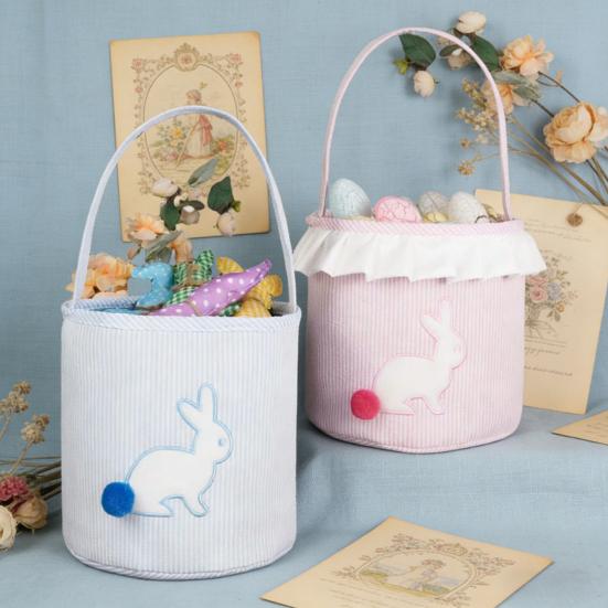 Ostern Aufbewahrungstasche Niedlicher Hasen-Eimer mit langen Ohren und Schwanz Handlich Weicher Stoff Süßigkeitenhalter für Feiertagspartys Picknicks Geschenkdekoration