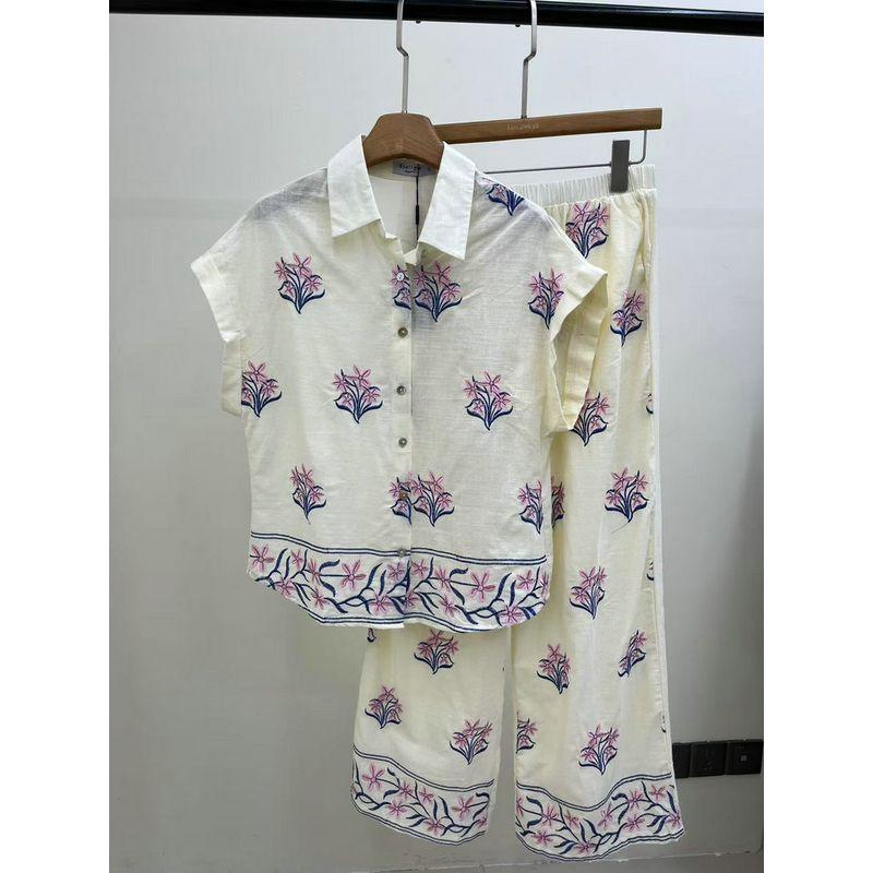 

Foreign Trade Original Garment EV * Original Order Comes with Healing Filter Fresh Embroidery Polo Shirt Pure Cotton Set Poetic Two-piece Set No. 2 color (Suit) L