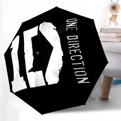 One Direction Automatic Folding Cute Windproof Umbrella with Sturdy Iron Frame, Portable Compact Travel Umbrella All-Season Use Parties 0807058
