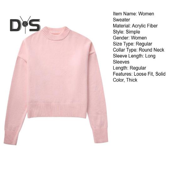 Damen Winterpullover Einfarbig O-Ausschnitt Langarm Loose Fit Stricktops Dicker warmer Pullover Jumper Streetwear