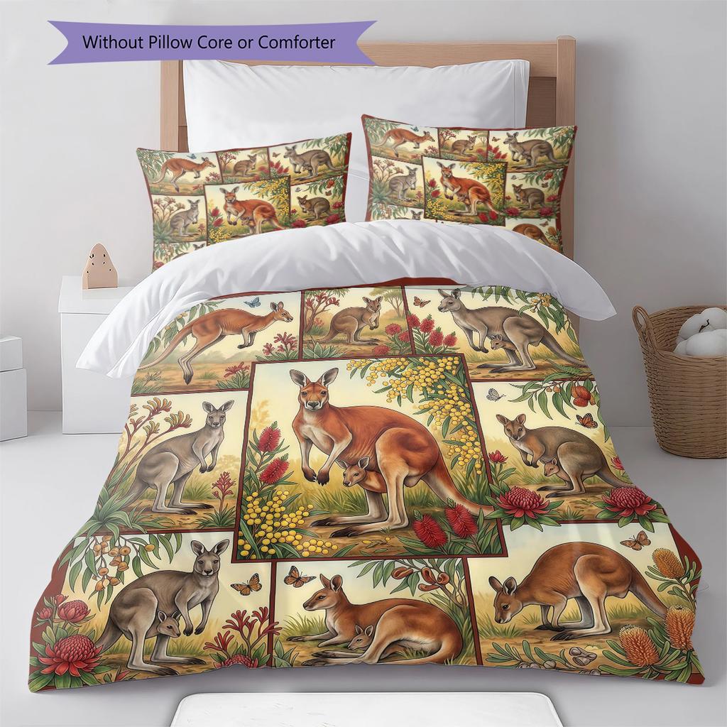 Retro Oil Painting Animals Pattern Bedding,Quilt Set Quilt Cover Pillowcase Home Birthday Gift (1 * Duvet Cover + 2 * Pillowcase, Without Core)