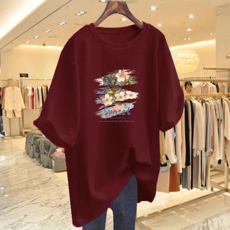 Women's 2025 Pure Cotton White Short-Sleeve Loose Mid-Length Plus Size Fashionable Tee