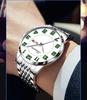 Men's Large Dial Digital Quartz Watch, Steel Band, Dual Calendar In English & Chinese, Waterproof - Ideal for Seniors