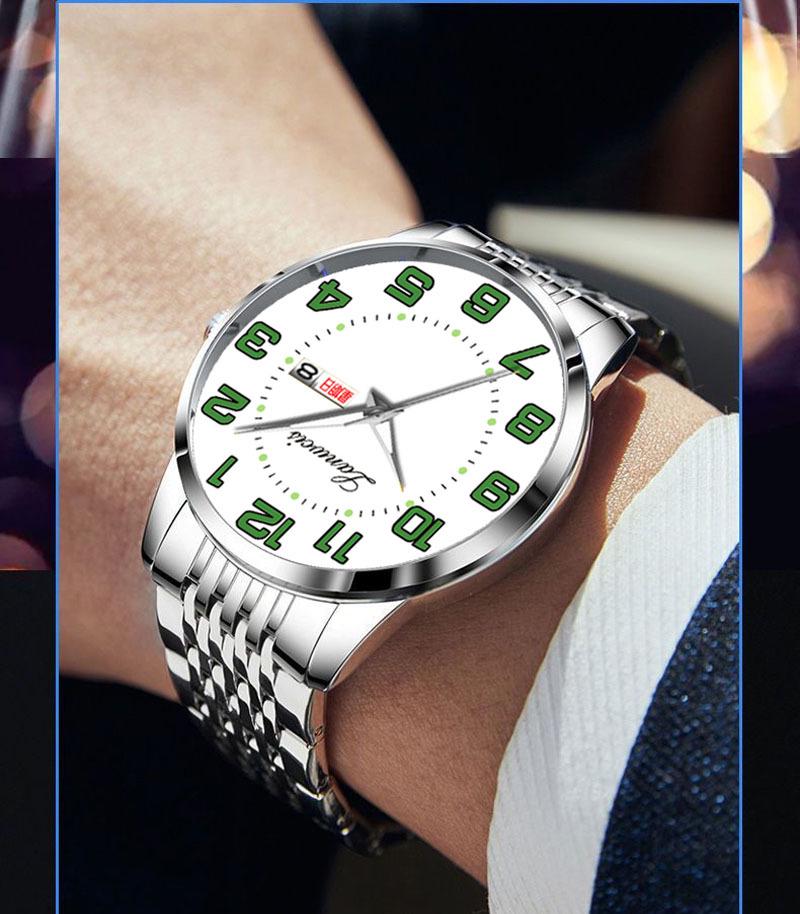 Men's Large Dial Digital Quartz Watch, Steel Band, Dual Calendar In English & Chinese, Waterproof - Ideal for Seniors