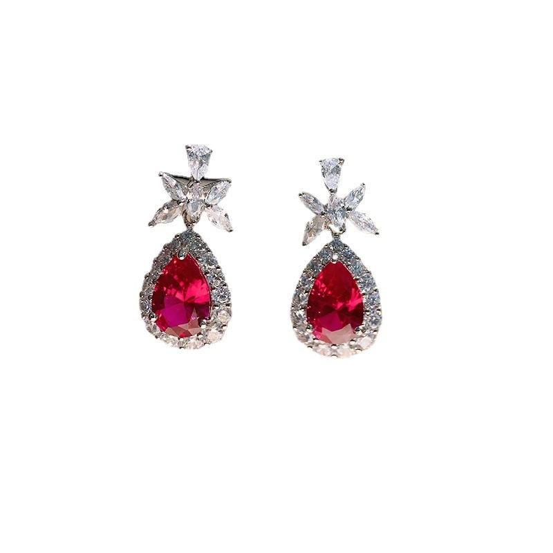 Simulation Red Diamond Jewelry Celebrity Necklace Women's Red Corundum Micro Diamond Earrings Earrings Jewelry