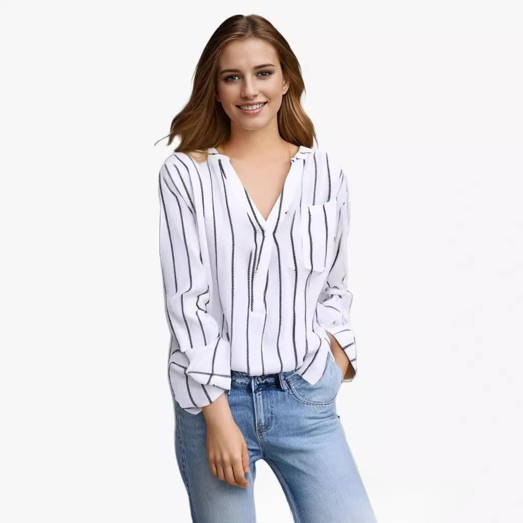 Women's Simple Striped Loose Long Sleeve Shirt