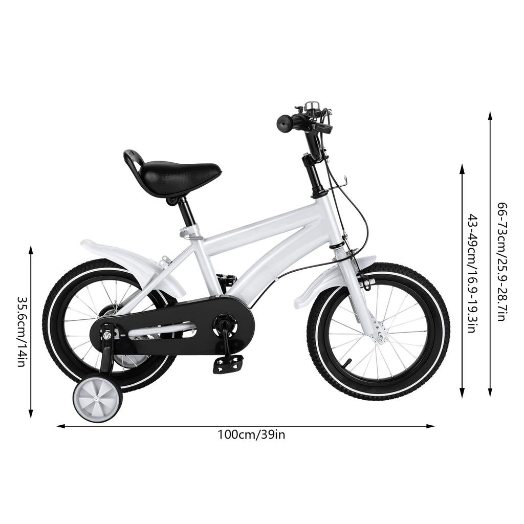 Kids’ Bike with Safety Training Wheels, 14-Inch Rubber Tires, Adjustable PU Seat, Chain Guard, White