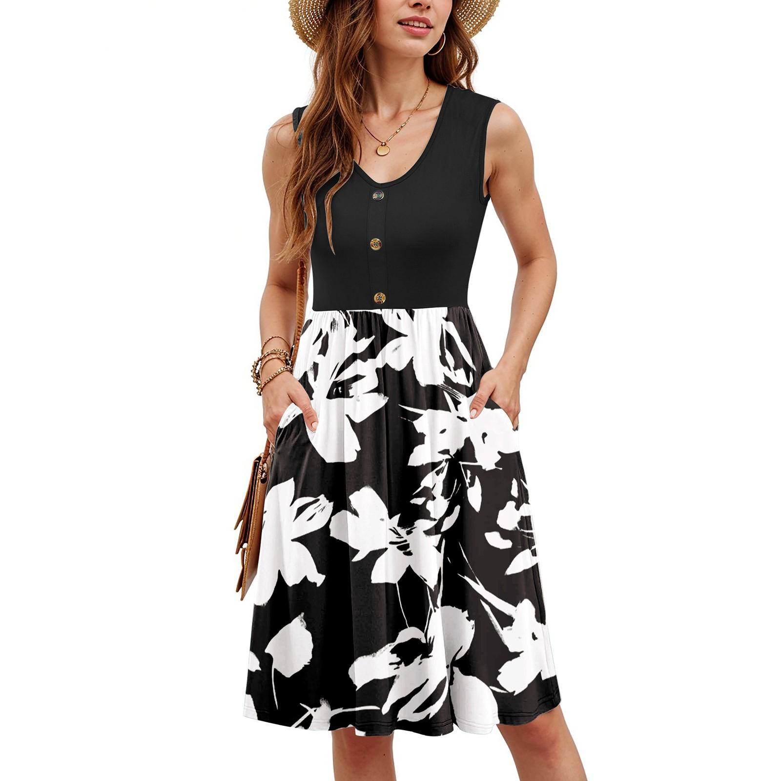 

Женские летние платья без рукавов повседневные свободные летние платья на пуговицах с карманами M