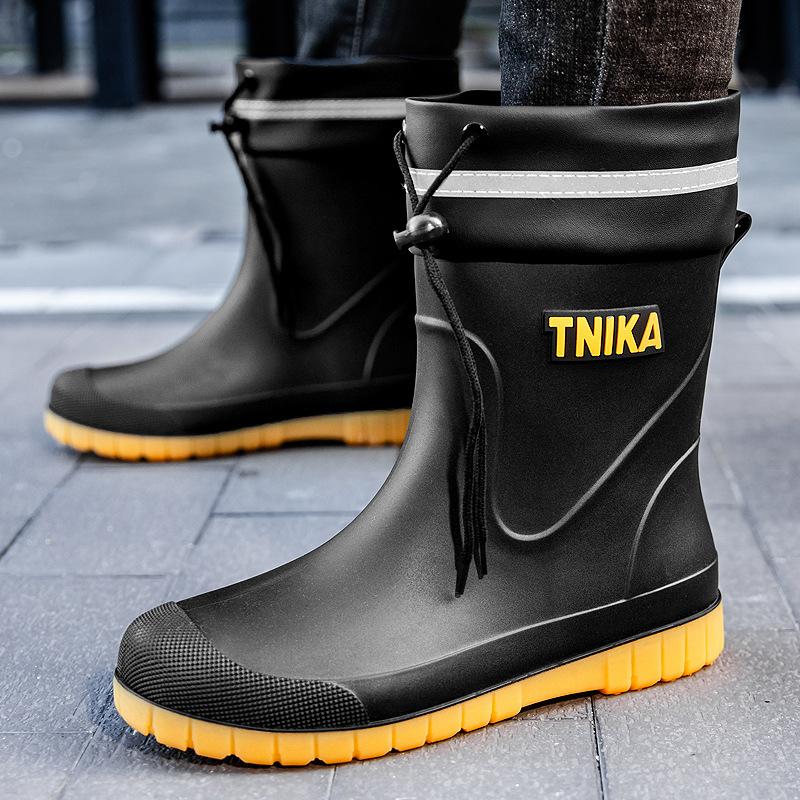 Pánské holínky protiskluzové středně vysoké sametové teplé holínky módní odolné proti opotřebení dešťové boty sada vodotěsné rybářské outdoorové boty do vody