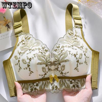 Embroidered Bra Women's Gathering Bra Women's Non Steel Ring Adjustable Anti Sagging Bra