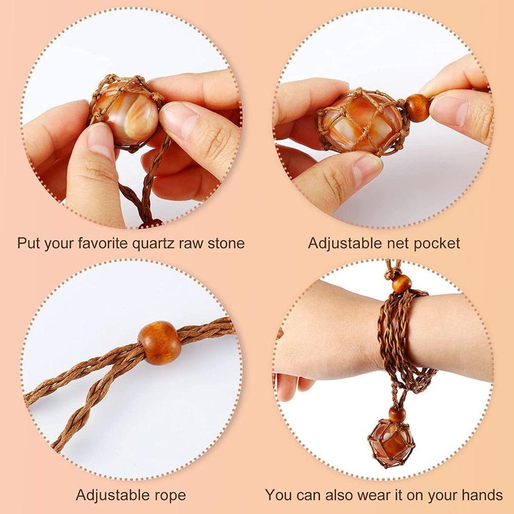 Handmade Braided Necklace Adjustable Net Bag Crystal Stone Pendant Necklace Net bag necklace Men
