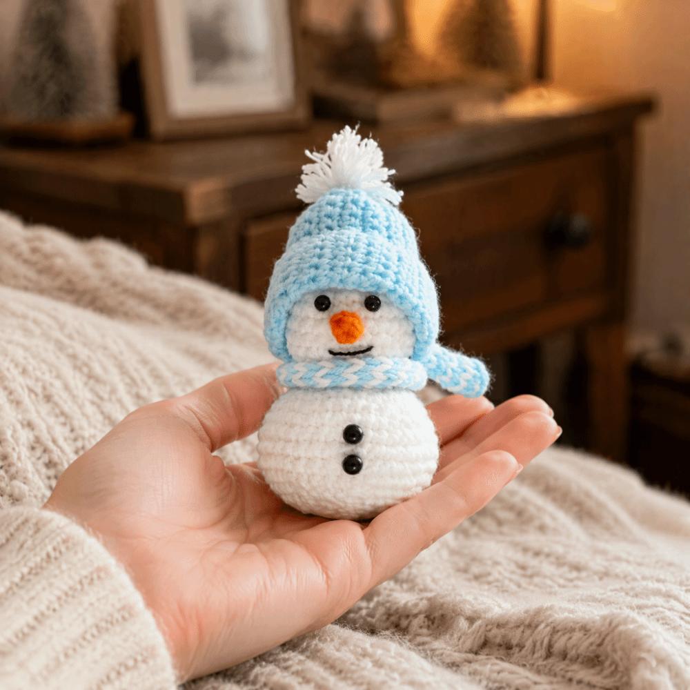 Finished Knitted Hand-Crocheted Snowman Soft Knitting Yarn Crochet Ornament  Festive Vibes