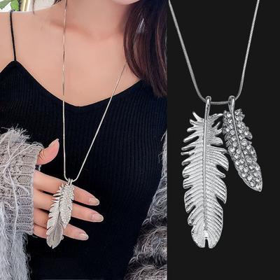 Aussage Blätter Feder Geformt Lange Halsketten Für Frauen Kristall Halsband Halskette Anhänger Mode Pullover Kette Charme Schmuck Geschenke