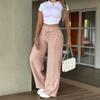 Women Loose Drawstring Cargo Pants, Multi Pockets Straight Wide Leg Floor-Length Casual Trousers