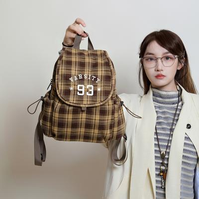 Large-capacity College Casual Backpack, Versatile Retro Checkered Single-shoulder Bag and Double-shoulder Bag