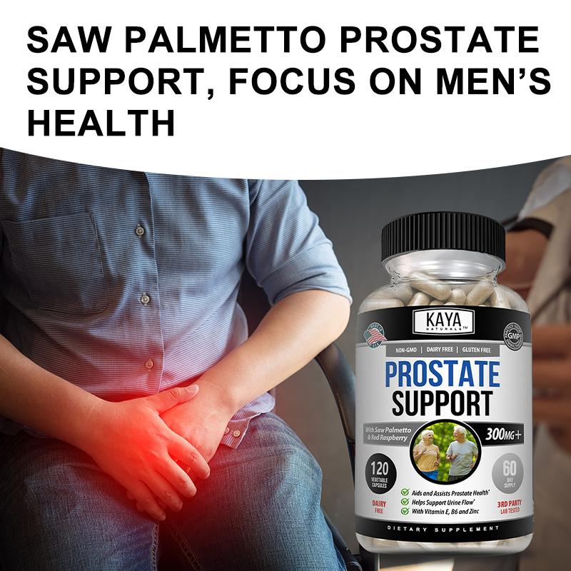 Prostate Support Capsules for Men, Saw Palmetto Pumpkin Seed Zinc Vitamin E B6 Supplement,120 Vegetable Capsules