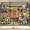 2D Easter Rabbit Door Tapestry, Tulips & Easter Eggs Wall Decor