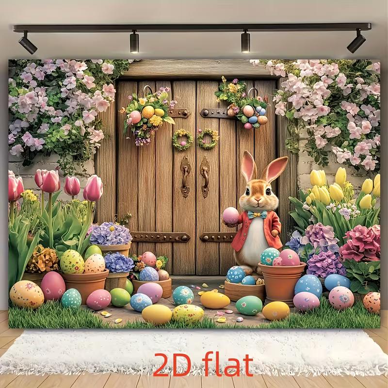 2D Easter Rabbit Door Tapestry, Tulips & Easter Eggs Wall Decor