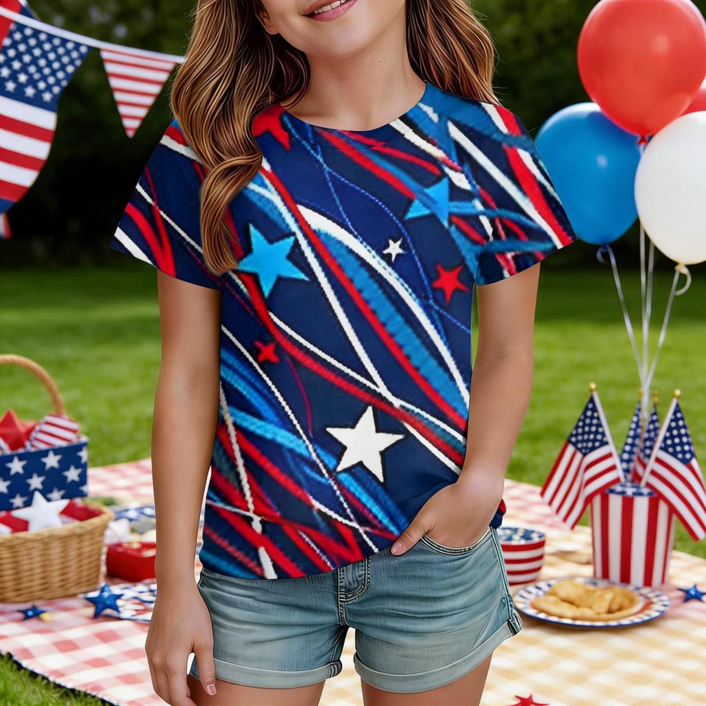 Kids Independence Day Print Round Neck Short Sleeve Casual T-shirt