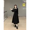Contrast Color Lapel Temperament Waist Line Fake Two-piece Skirt High-end Niche Corduroy Dress Women