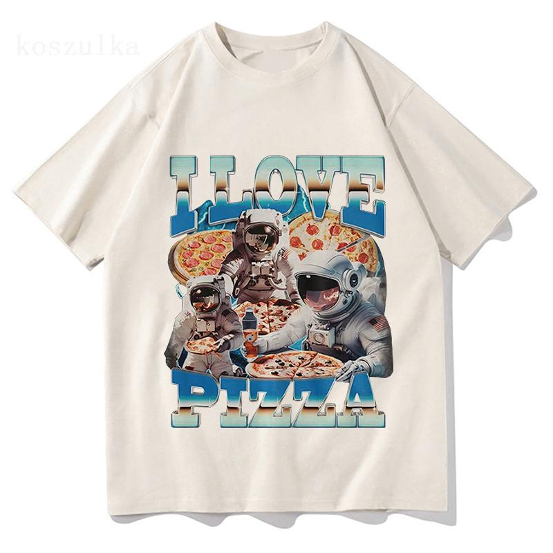 I Love Pizza Funny Meme T-Shirt Astronaut Pizza Lover Graphic Women Fashion Vintage Short Sleeve T-shirts Cotton Casual T Shirt