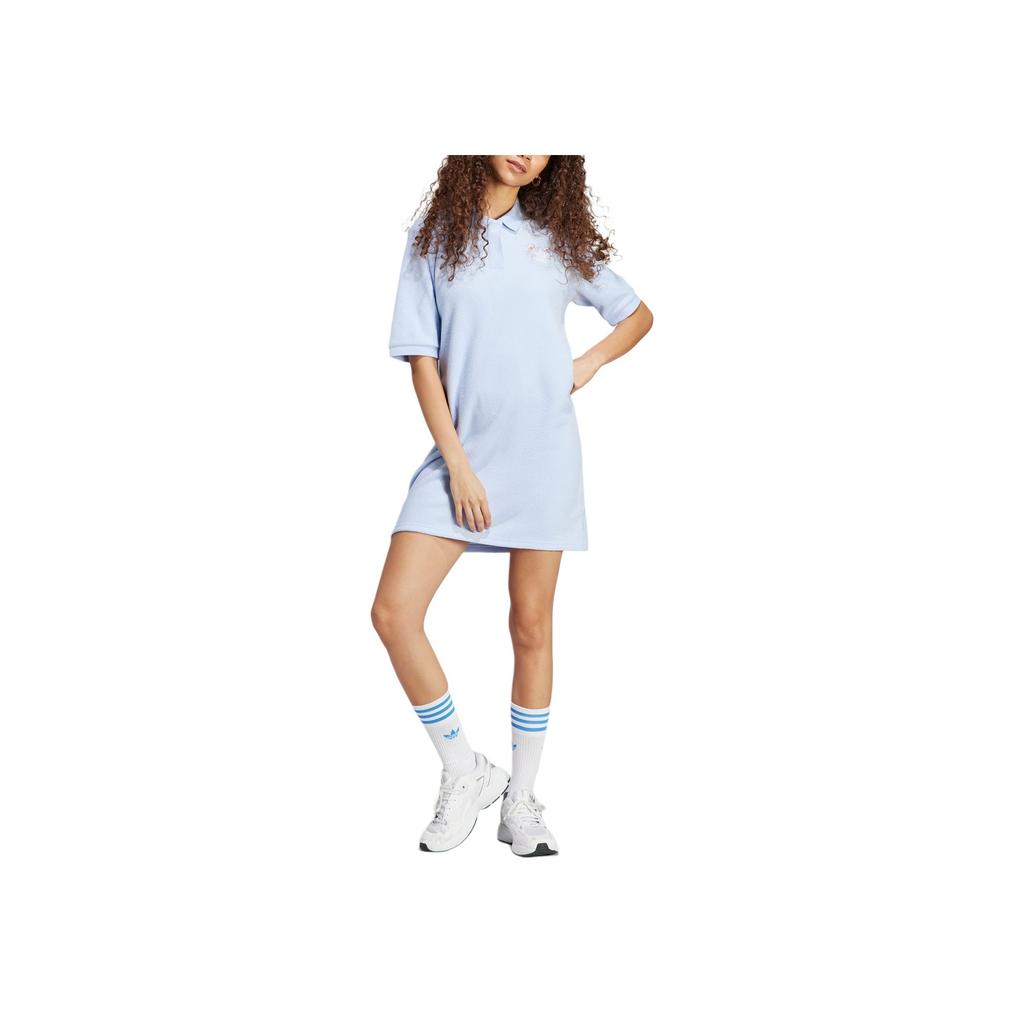 Adidas Originals Trefoil Floral Jacquard Sporty Loose Short Sleeve Dress Women Dress Light-Pink Blue IP3753