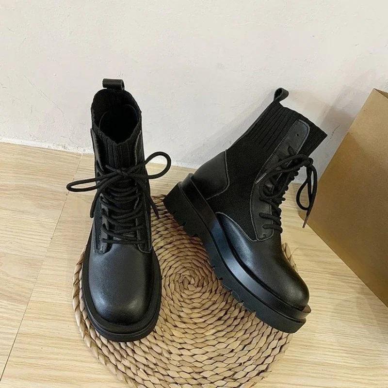 Fashion Female Short Shoes Black Biker Women's Ankle Boots With Laces Lace-up Chic and Elegant Autumn Booties Footwear Hot On Promotion