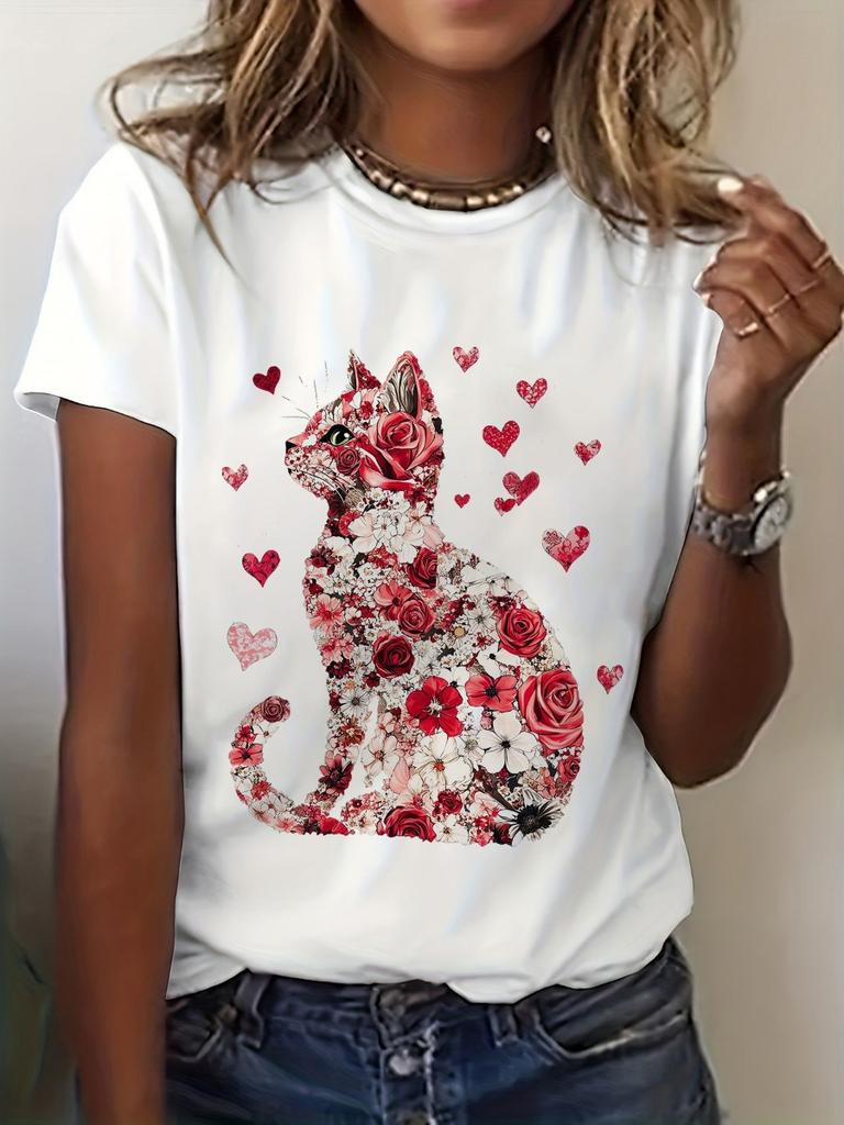 Summer Fashion Leopard Heart 3D Print T-Shirts Women's Round Neck Short Sleeve T Shirt Tees Harajuku Y2K Tops Female Clothing