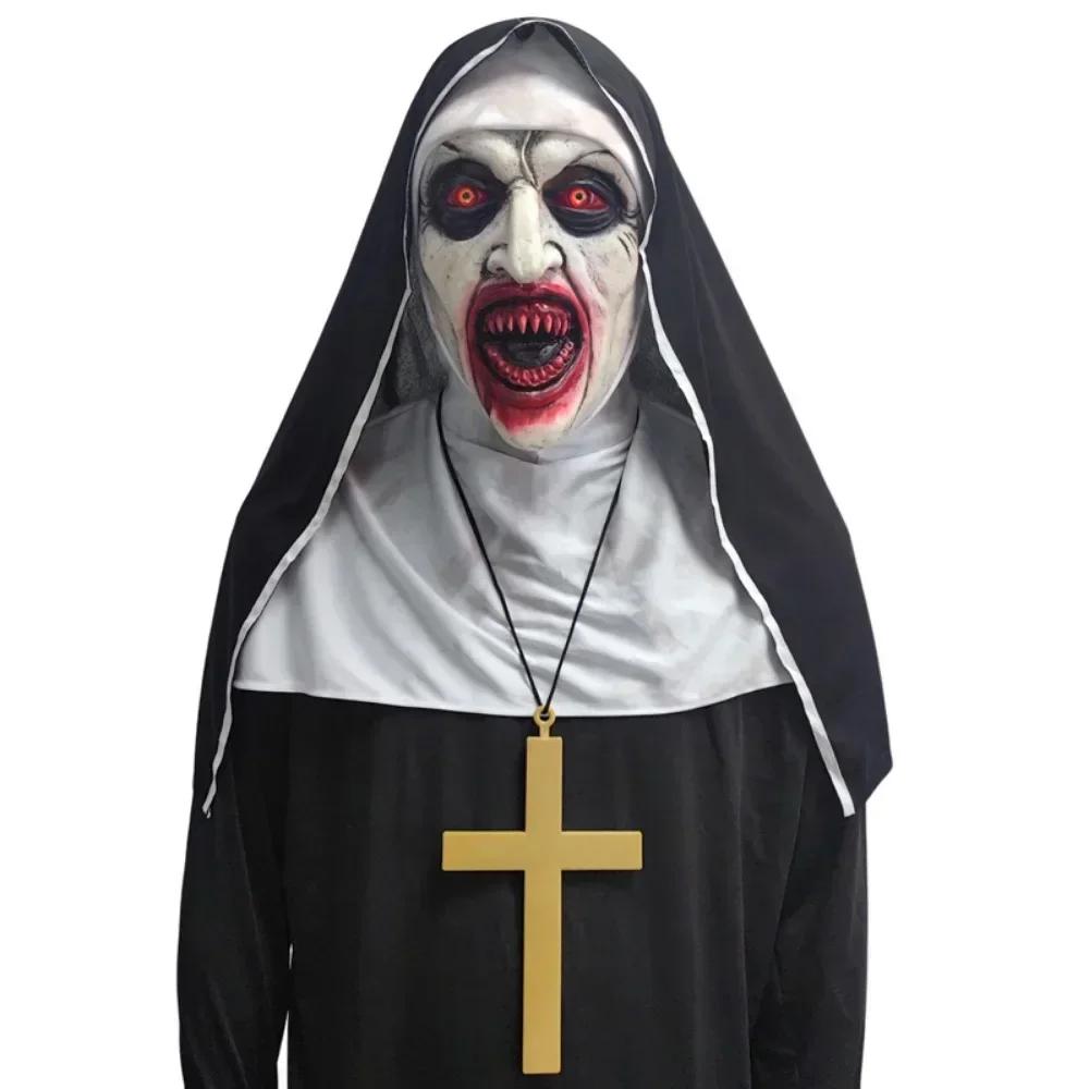 Halloween Party Masks Masquerade Horror Nun Cosplay Costume Horror Films Cosplay Halloween Latex Open Mouth Nun MaskHelmet Party