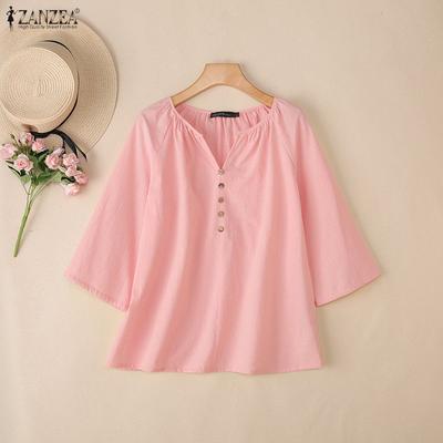 Жіноча повсякденна бавовняна блузка вільного крою з круглим вирізом та рукавом 3/4