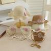 Girls Flower Pearl Straw Hat And Bag Set Children's Summer Wide Brim Sunshade Sun Hats Princess Outdoor Travel Beach Cap