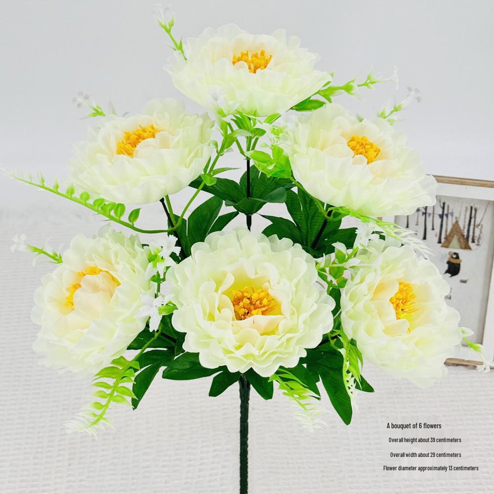 Curly Edge Red Rose Bouquet - 6 Head Artificial Silk Flowers for Living Room Decoration