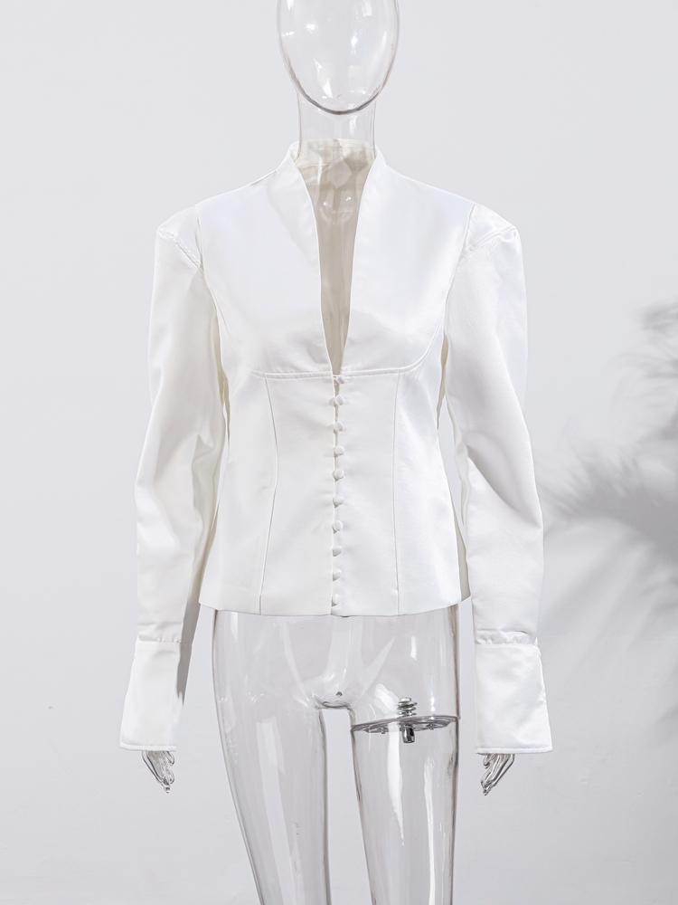 Women's V-neck Jacket Women's Solid Color Single Breasted Jacket Ladies' Waist Cinched Suit 2026