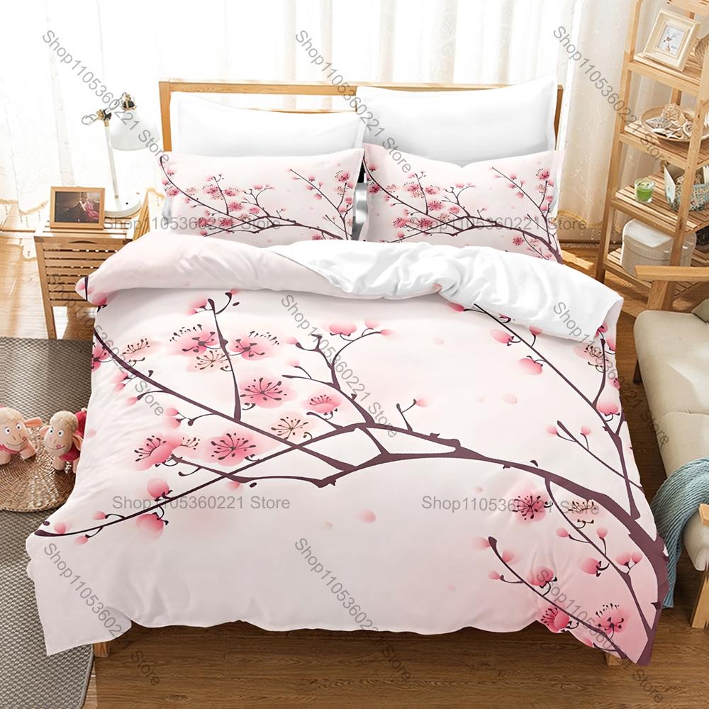 Kawaii Japanese Cherry Blossom Three Piece Bedding Set Luxury Comforter Set with Queen King Size Two household goods Anime ropa