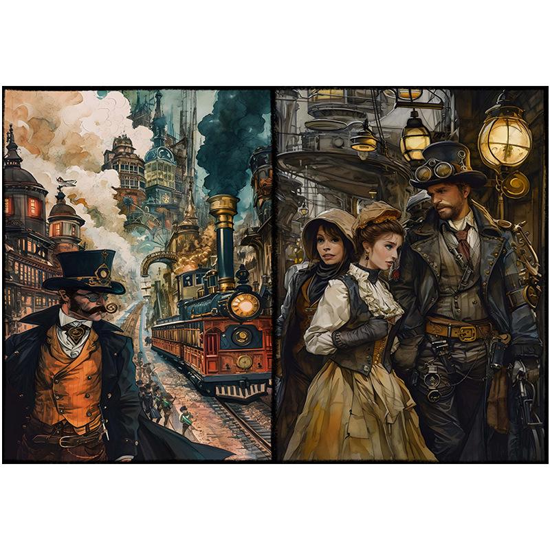 Vintage Industrial Revolution Mechanical Era Character Pattern DIY Decorative Paper (10 Sheets)