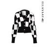 ELLASSAY Women's Black & White Plaid Wool-Cashmere Knit Sweater