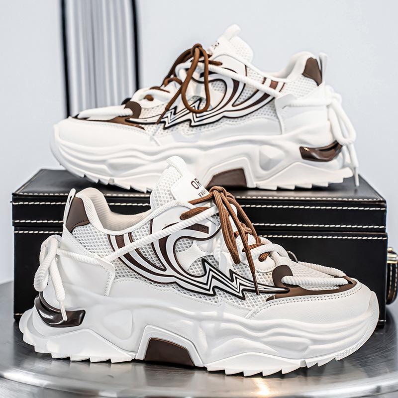 Men's shoes 2025 new summer mesh breathable soft-soled sports and leisure shoes, teenagers heightening thick-soled dad trendy shoes