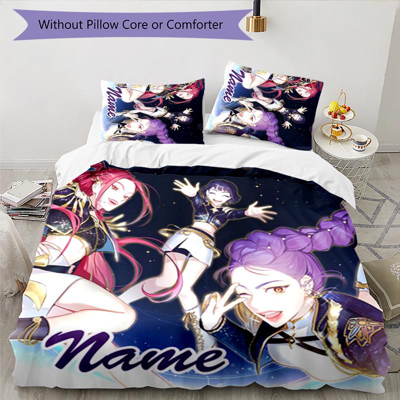 3pcs KPop Demon Hunters6 Cover Set - Personalized Name, HD Printed Bedding with 1 Cover and 2 Pillowcases - Perfect for Home Decor, Easy Care